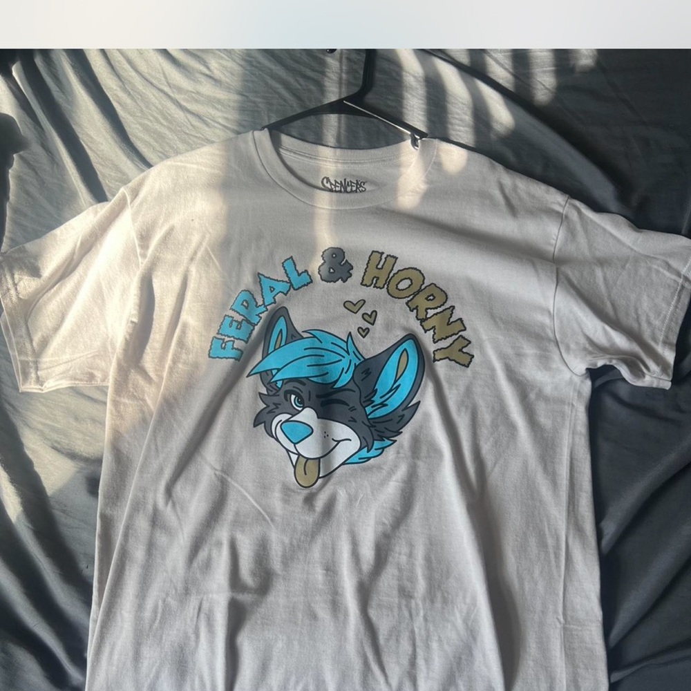 White Graphic Tee with Blue Accents